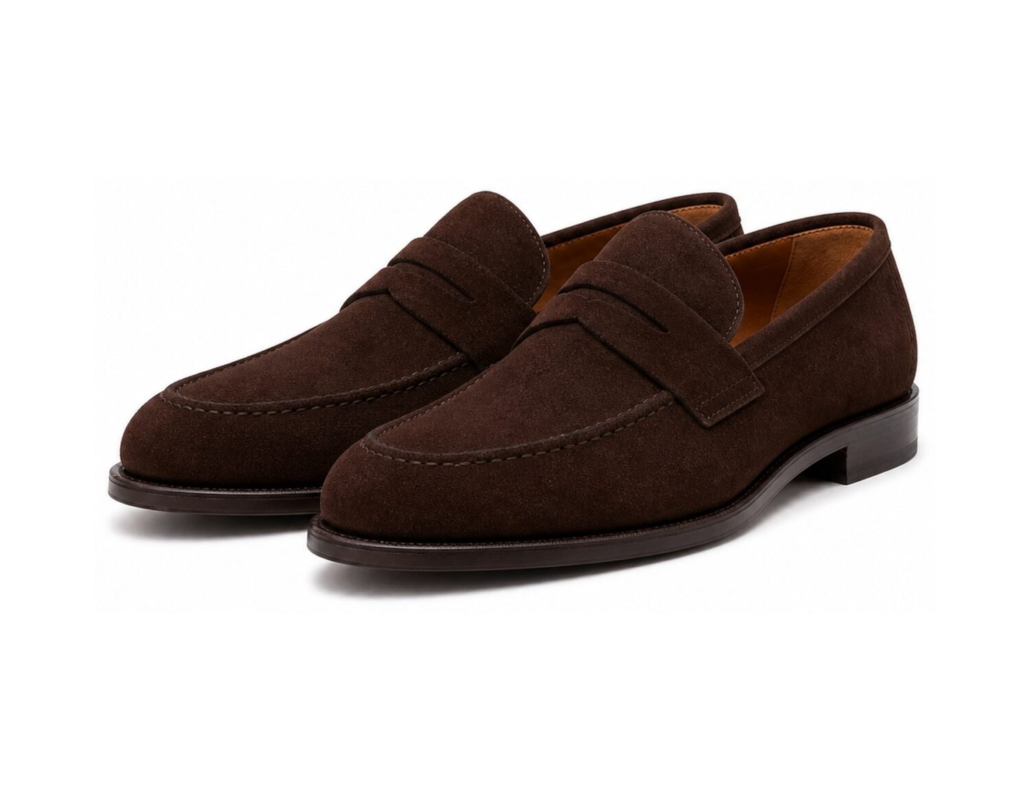 Hawkridge Dark Brown Suede Penny Loafer - White BG Pair