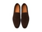 Hawkridge Dark Brown Suede Penny Loafer - White BG Top View Pair