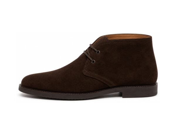 Heathford Dark Brown Suede Chukka Boot - White BG Side Profile