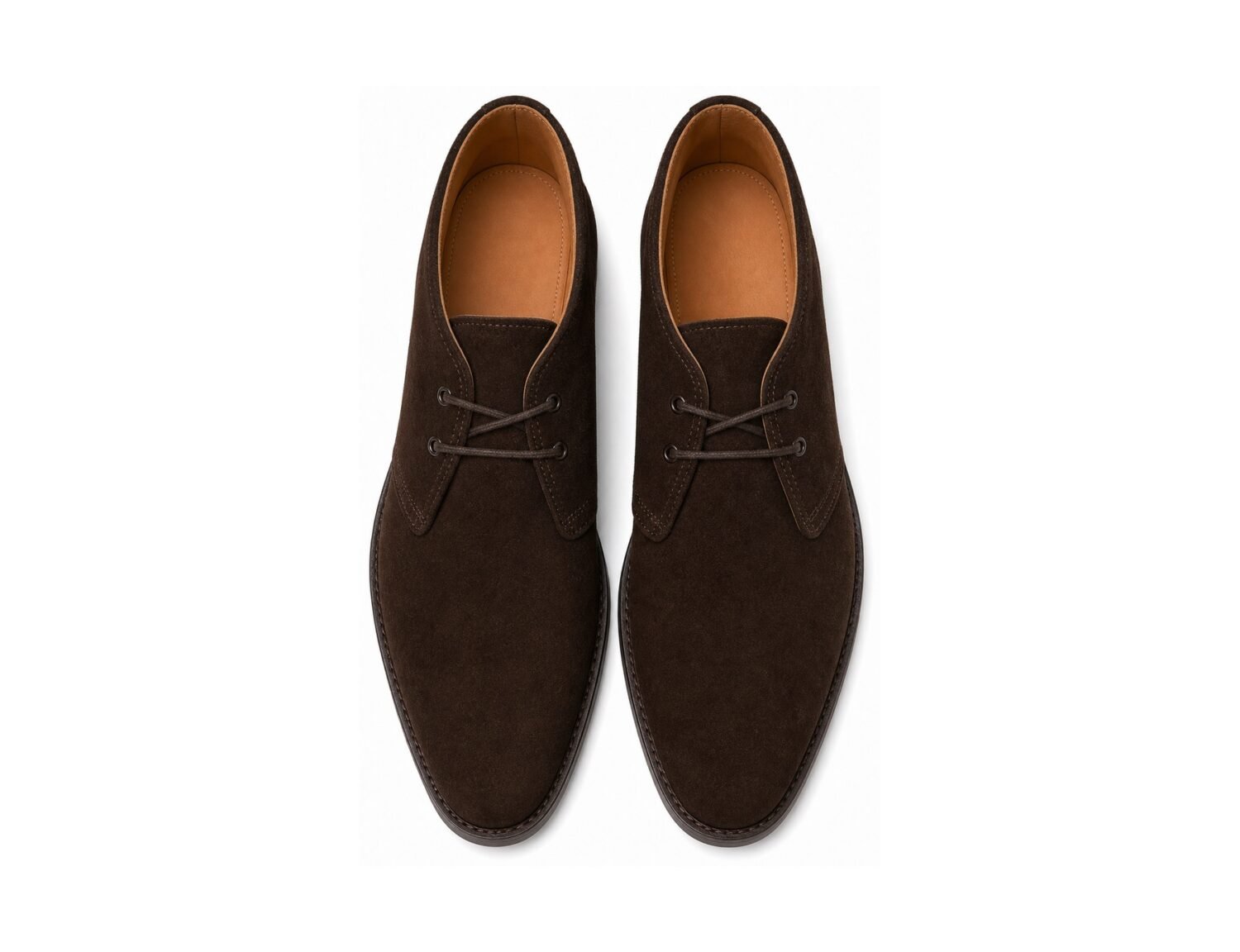 Heathford Dark Brown Suede Chukka Boot - White BG Top View Pair