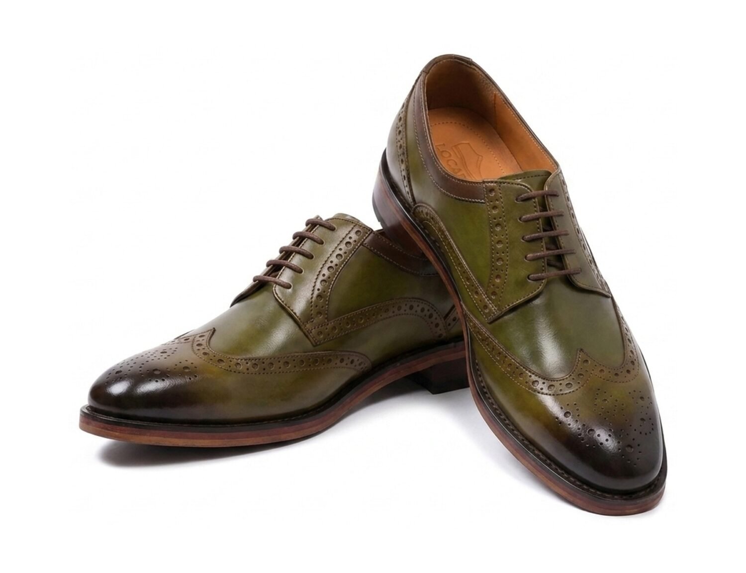 Kensington Olive Derby - White BG 3rd Angle