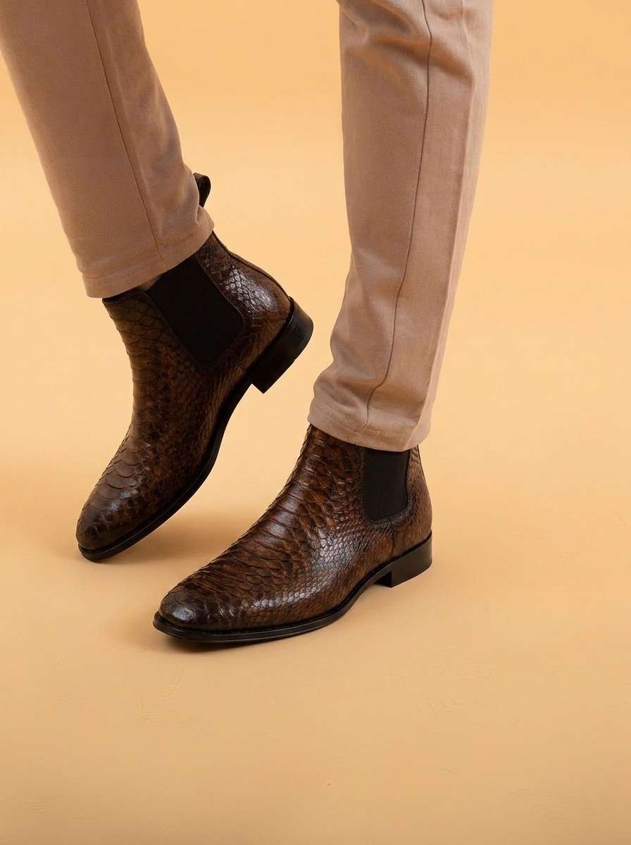 Kingshale Brown Exotic Chelsea Boot styled, secondary view