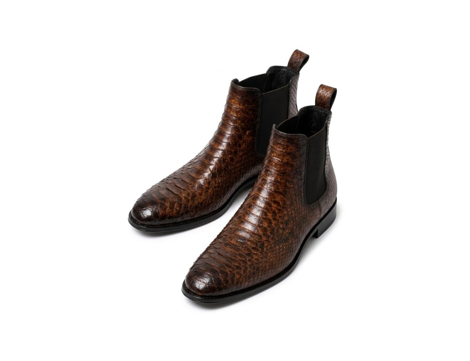 Kingshale Brown Exotic Chelsea Boot - White BG Top View Pair