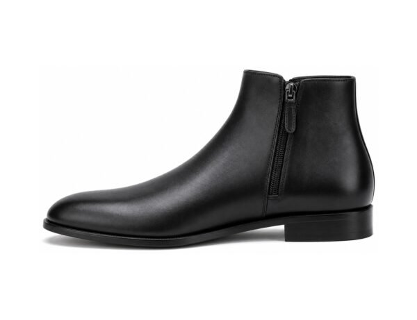 Kingsmere Black Calf Side-Zip Dress Boot - White BG Side Profile