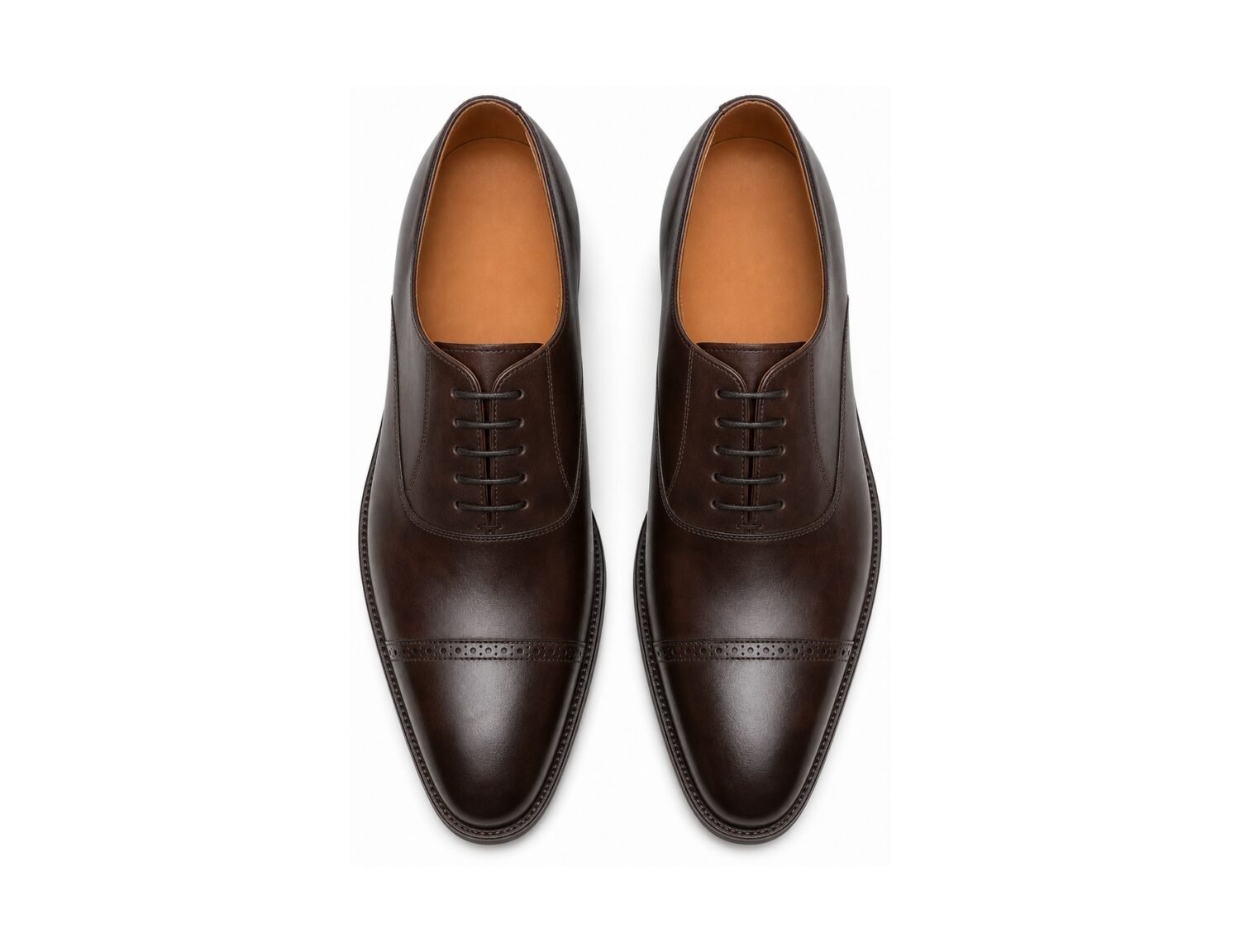Langmere Dark Brown Quarter-Brogue Oxford - White BG Top View Pair