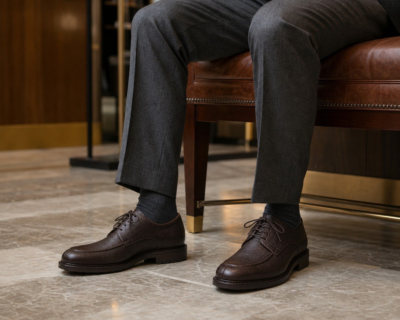 Northvale Dark Brown Grain Split-Toe Derby styled, secondary view