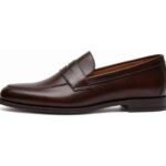 Pemberton Dark Brown Calf Penny Loafer - White BG Side Profile