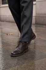 Rivermark Dark Brown Waxy Cap-Toe Service Boot styled - lifestyle primary