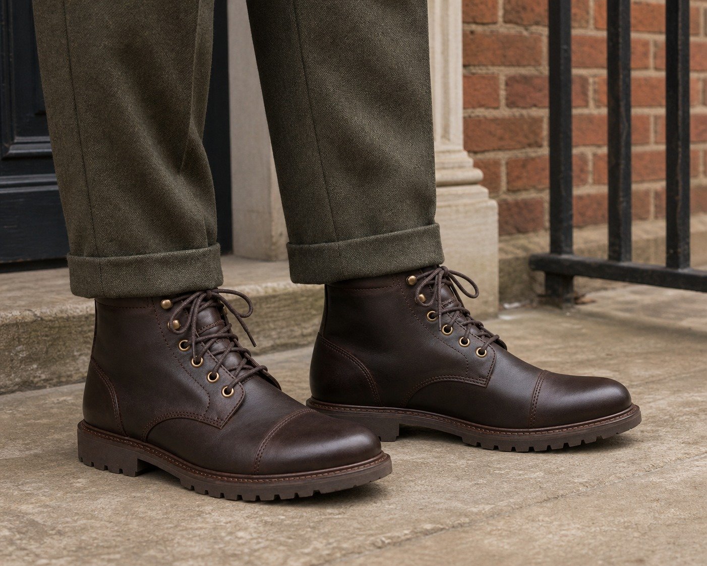 Rivermark Dark Brown Waxy Cap-Toe Service Boot styled, secondary view
