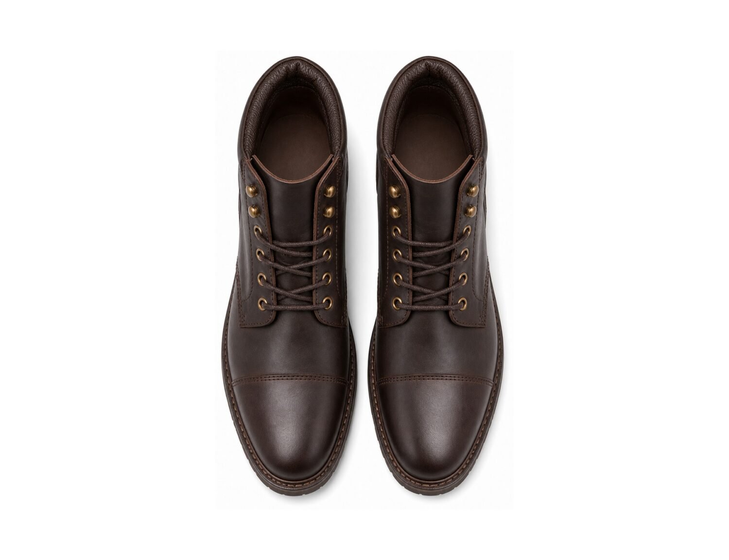 Rivermark Dark Brown Waxy Cap-Toe Service Boot - White BG Top View Pair