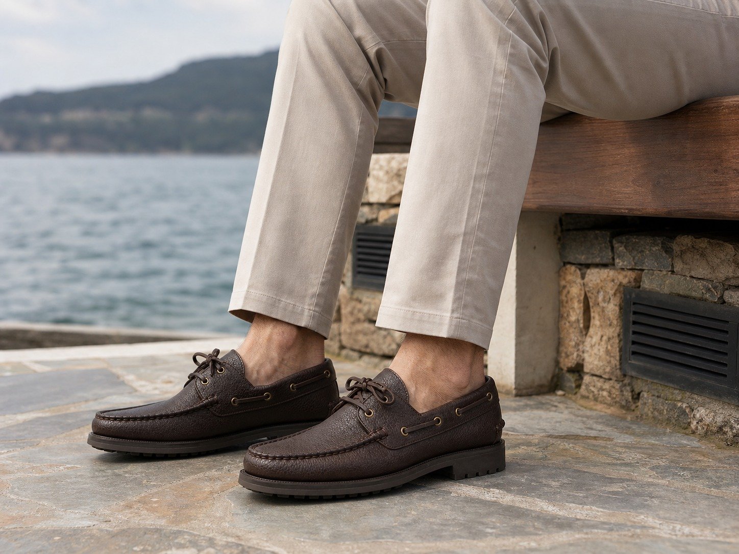 Seaborne Dark Brown Grain Modern Boat Shoe styled, secondary view