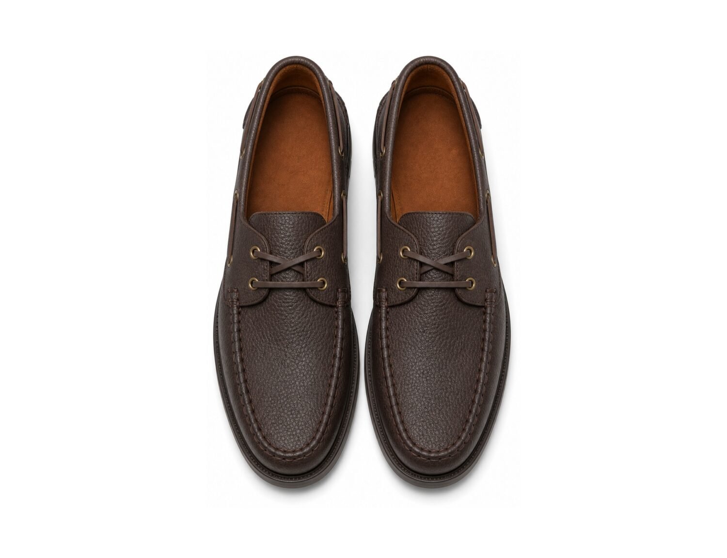 Seaborne Dark Brown Grain Modern Boat Shoe - White BG Top View Pair