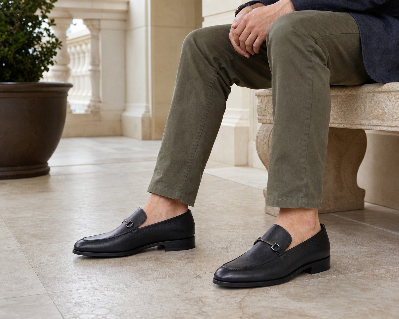 Sterlingford Black Calf Horsebit Loafer styled, secondary view