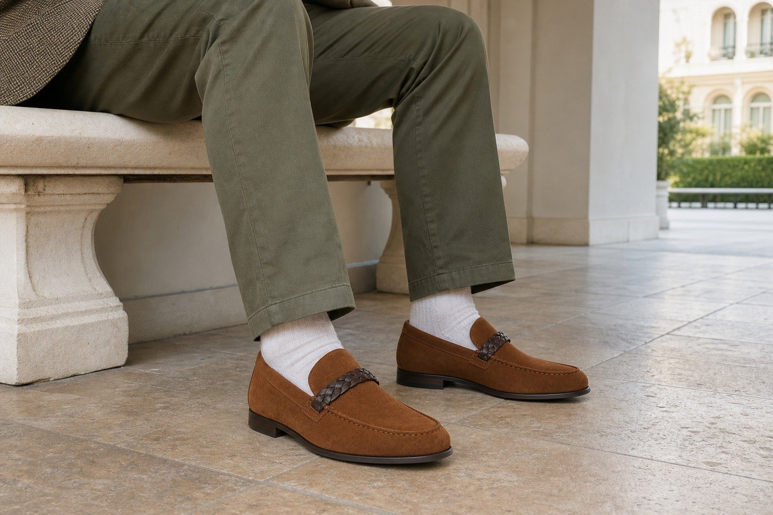 Tavermond Tobacco Suede Braided-Strap Loafer styled, secondary view