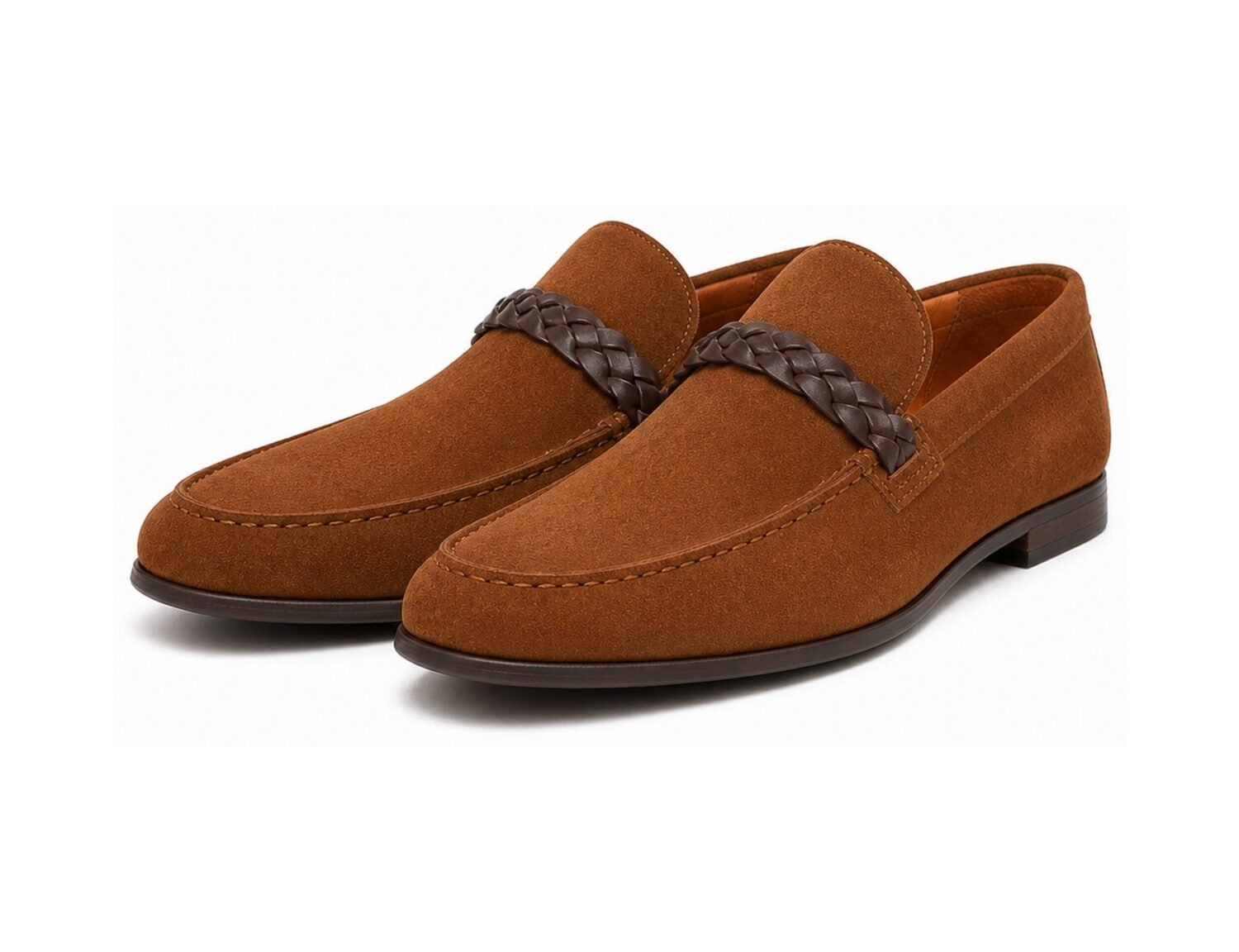 Tavermond Tobacco Suede Braided-Strap Loafer - White BG Pair