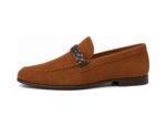 Tavermond Tobacco Suede Braided-Strap Loafer - White BG Side Profile