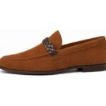 Tavermond Tobacco Suede Braided-Strap Loafer - White BG Side Profile