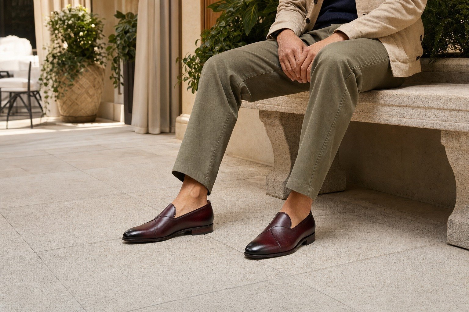 Valeroux Oxblood Calf Butterfly Loafer styled, secondary view