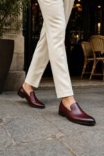 Varenza Burgundy Calf Venetian Loafer styled - lifestyle primary