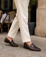 Weaverton Dark Brown Woven Leather Loafer styled - lifestyle primary