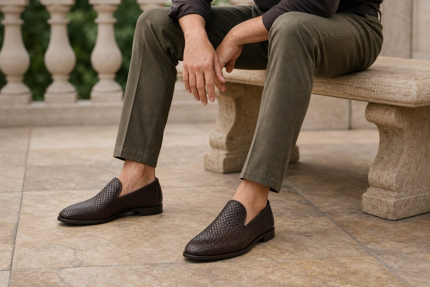 Weaverton Dark Brown Woven Leather Loafer styled - lifestyle secondary