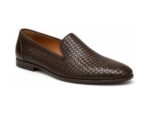 Weaverton Dark Brown Woven Leather Loafer - White BG 3-Quarter