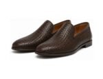 Weaverton Dark Brown Woven Leather Loafer - White BG Pair