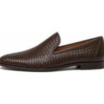 Weaverton Dark Brown Woven Leather Loafer - White BG Side Profile