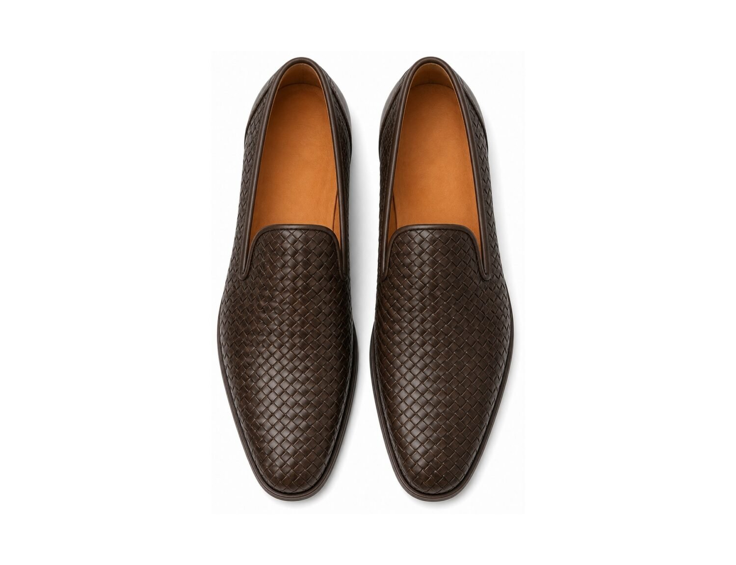 Weaverton Dark Brown Woven Leather Loafer - White BG Top View Pair