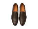 Weaverton Dark Brown Woven Leather Loafer - White BG Top View Pair