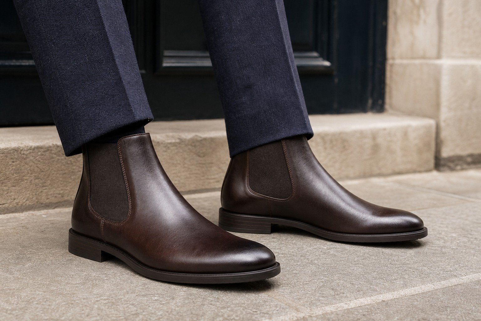 Westmere Dark Brown Calf Chelsea Boot styled, secondary view